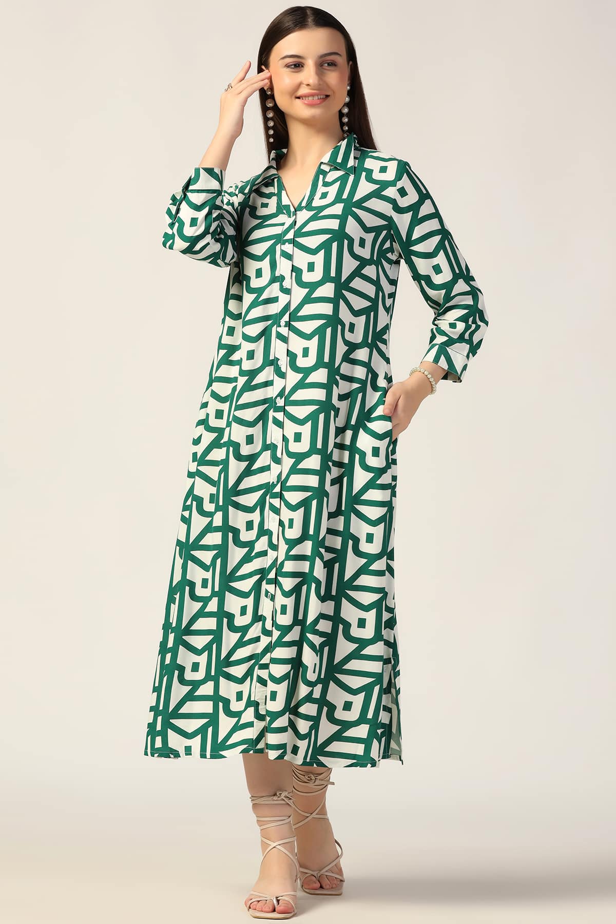 Printed Green Dress Women