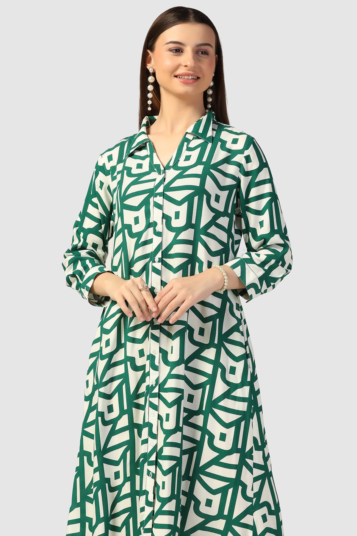 Printed Green Dress Women