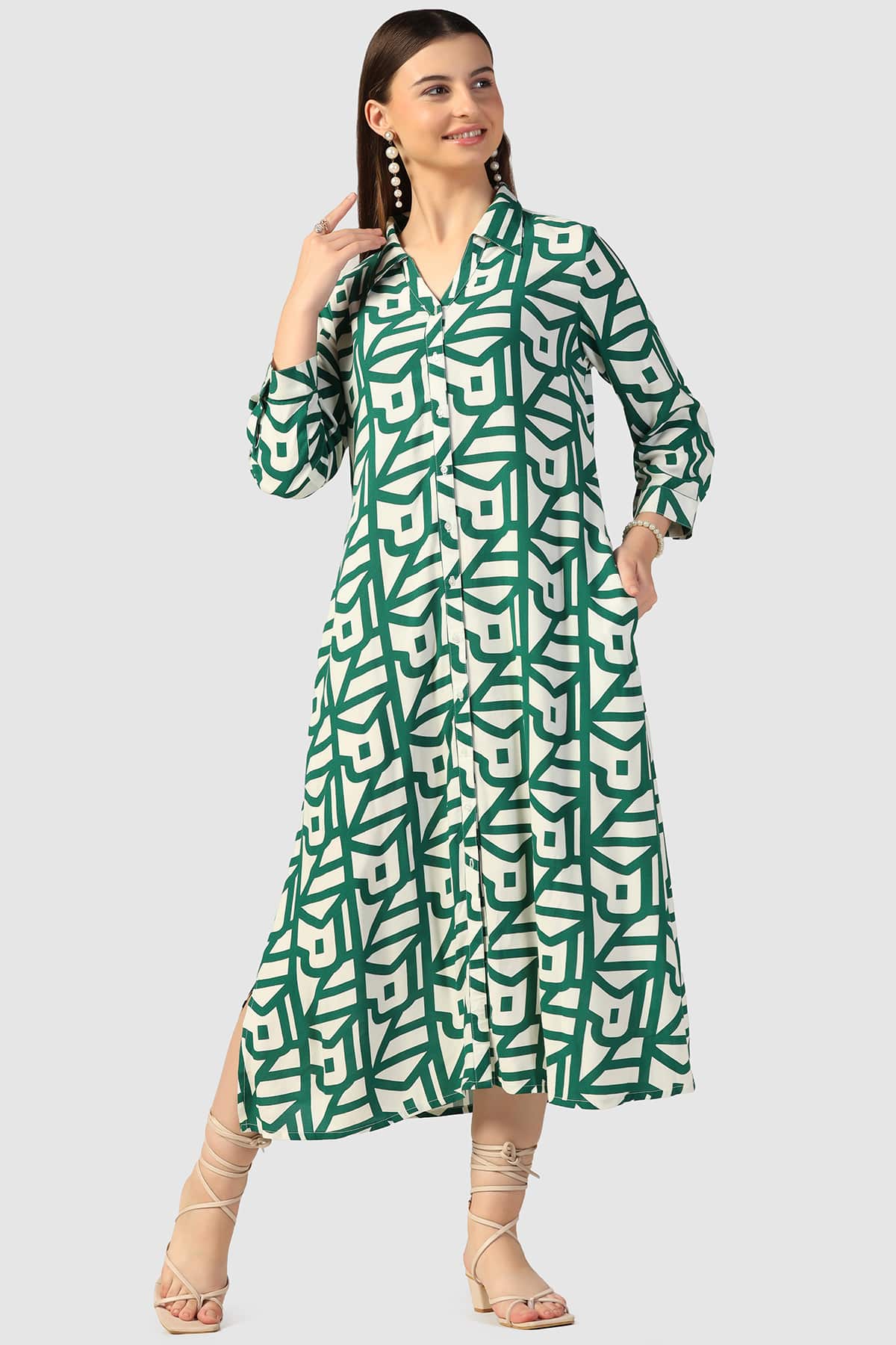 Printed Green Dress Women
