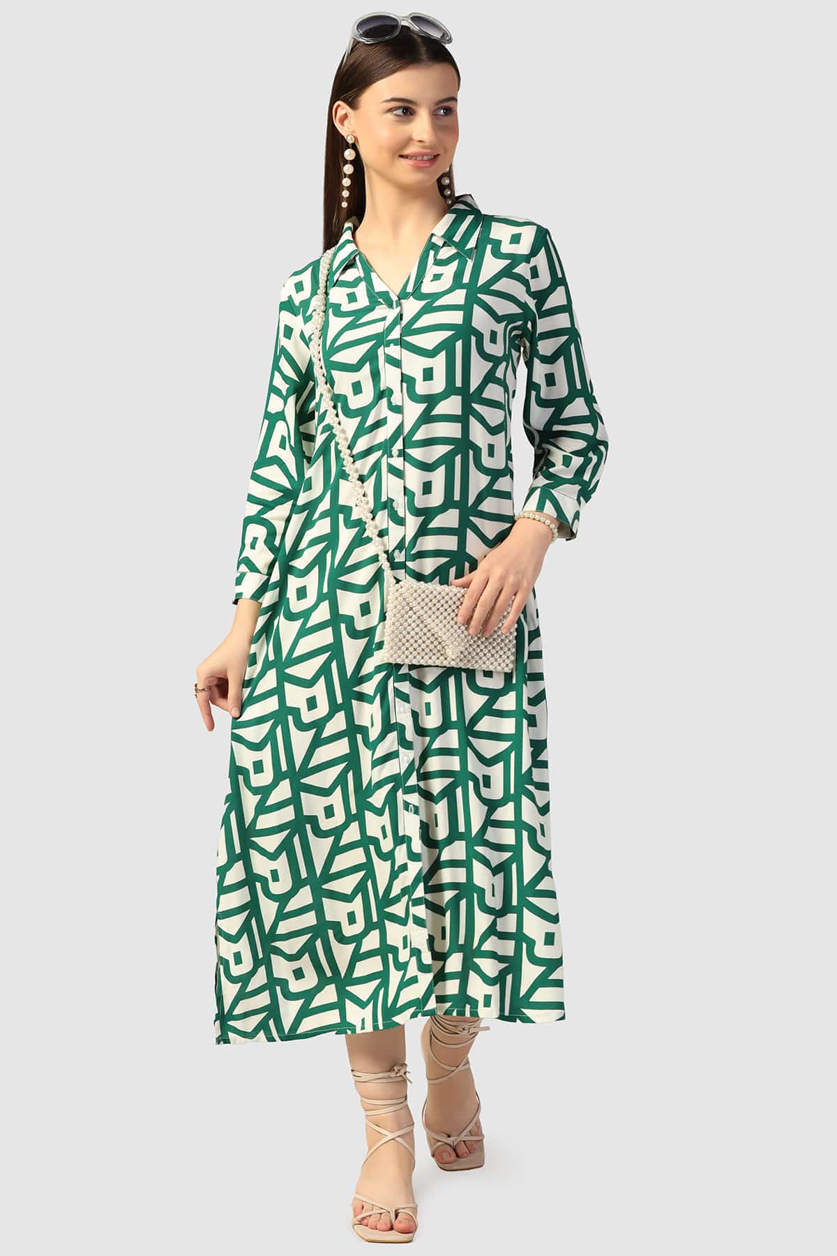 Printed Green Dress Women