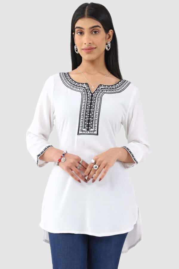 Embroidered White Top For Woman