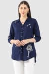 Embroidered Navy Blue Tunic For Women