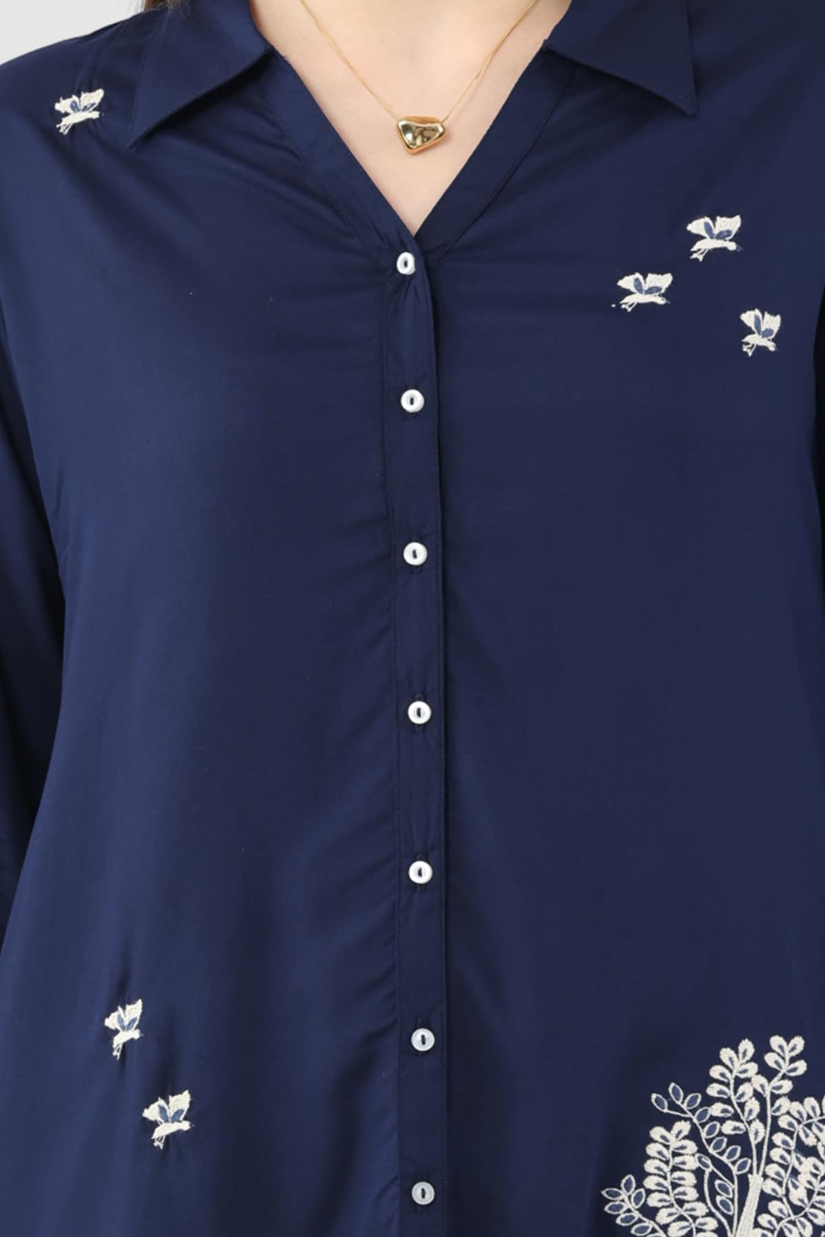 Embroidered Navy Blue Tunic For Women