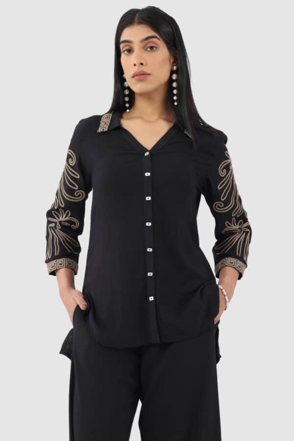 Embroidered Black Top For Women