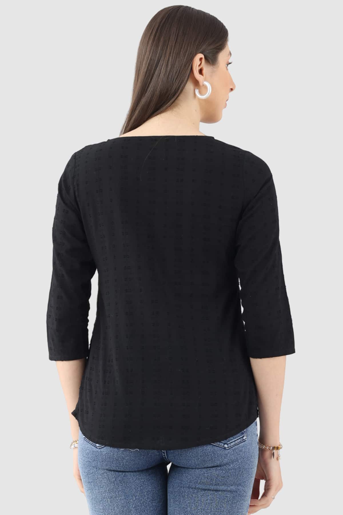Embroidered Black Top For Women