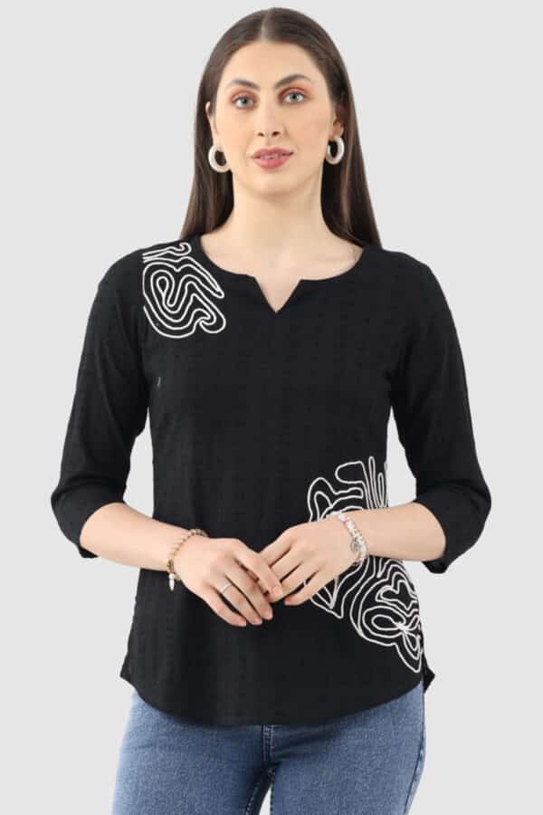 Embroidered Black Top For Women