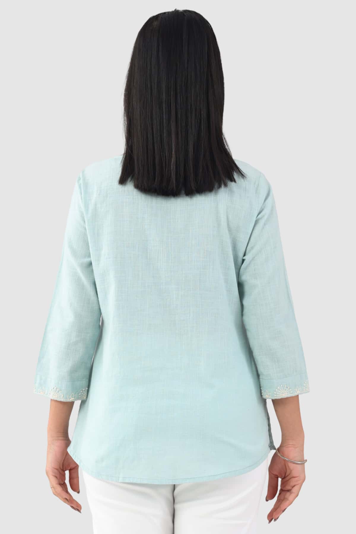 Embroidered Aqua Blue Top For Women