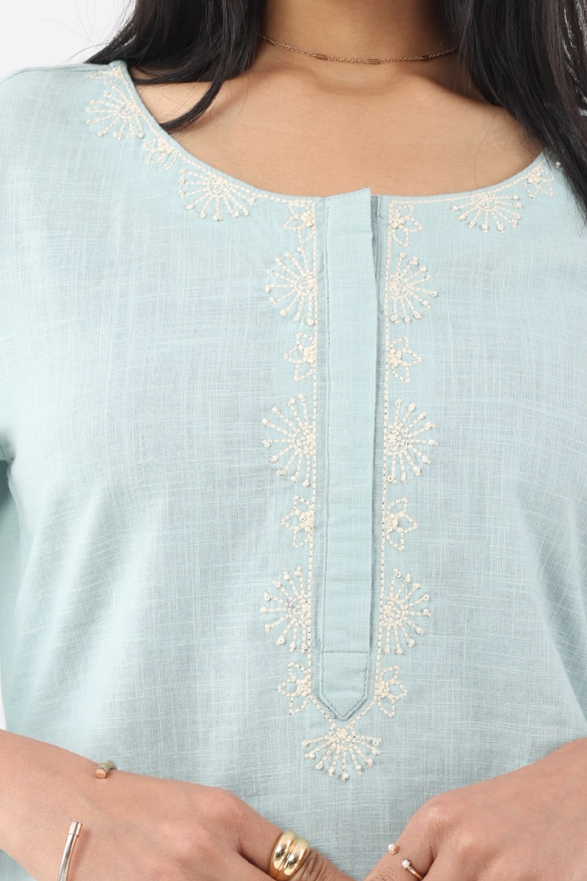 Embroidered Aqua Blue Top For Women