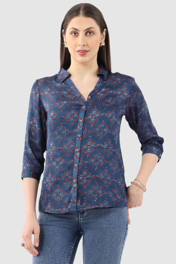 Printed Blue Shirt For Women