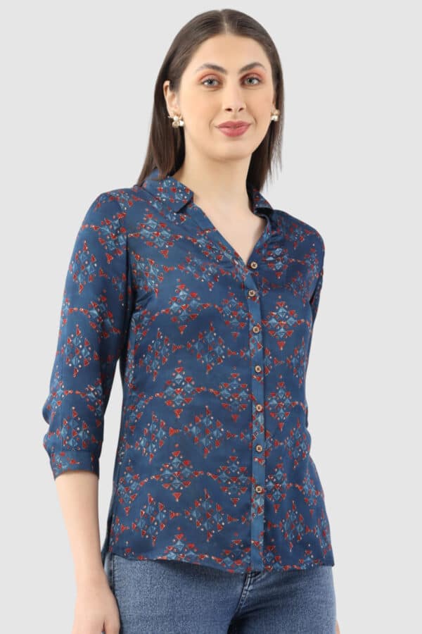Printed Blue Shirt For Women