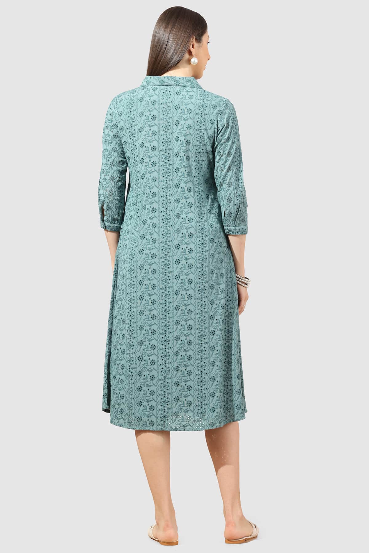Schiffli Green Dress For Woman