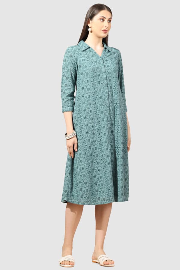 Schiffli Green Dress For Woman