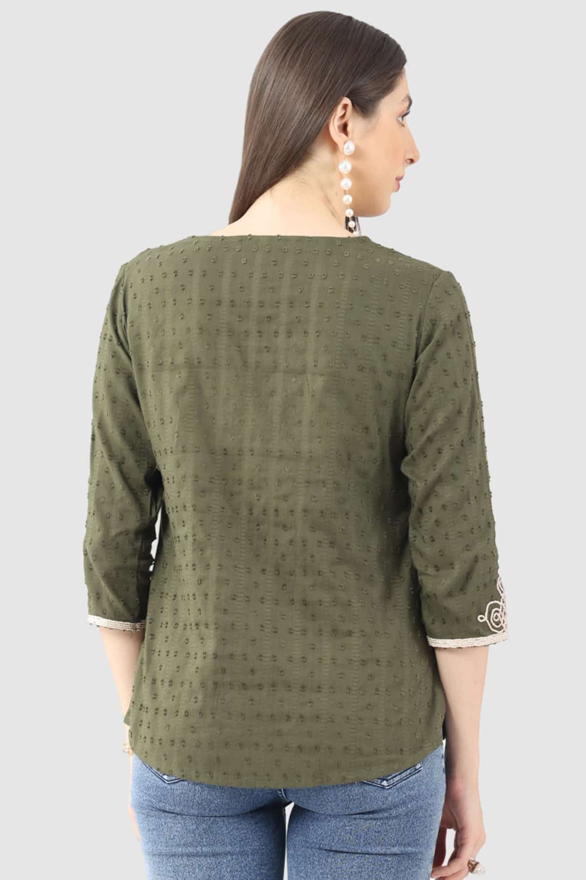 Embroidered Olive Green Top For Women