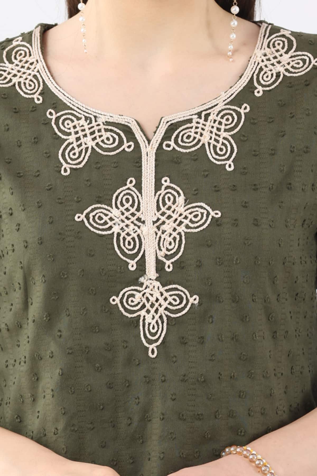 Embroidered Olive Green Top For Women