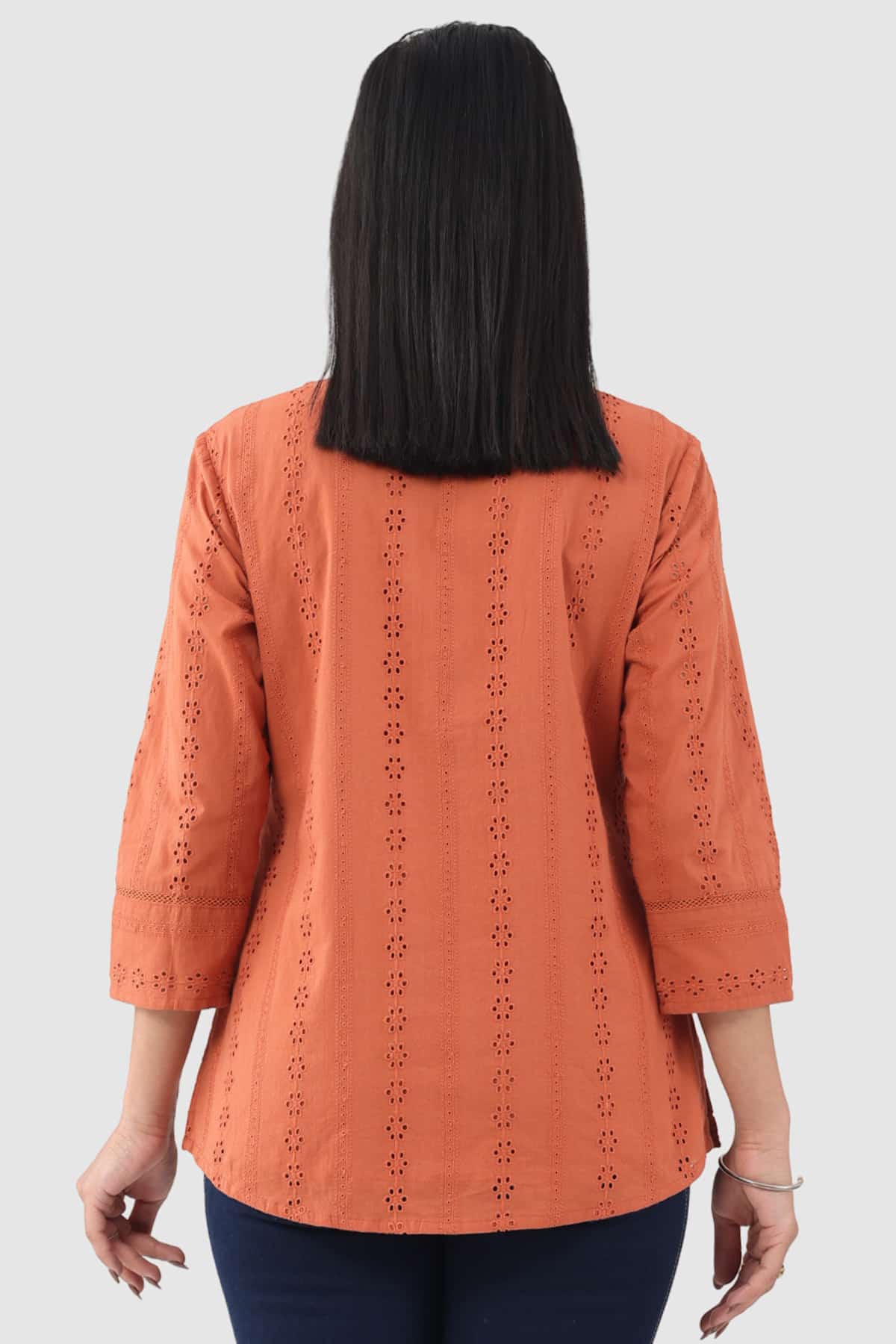 Schiffli Apricot Colour Top For Women