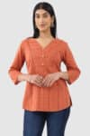 Schiffli Apricot Colour Top For Women