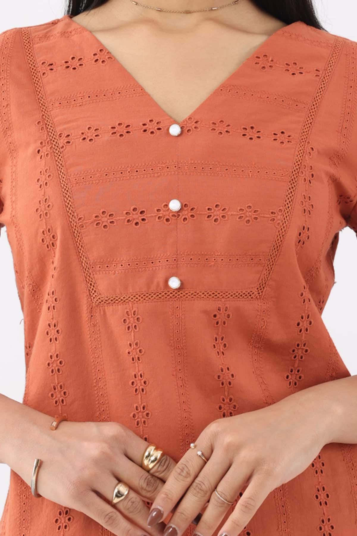 Schiffli Apricot Colour Top For Women