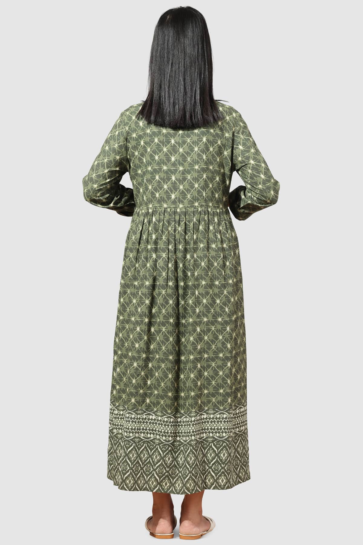 Printed Olive Green Dress For Women