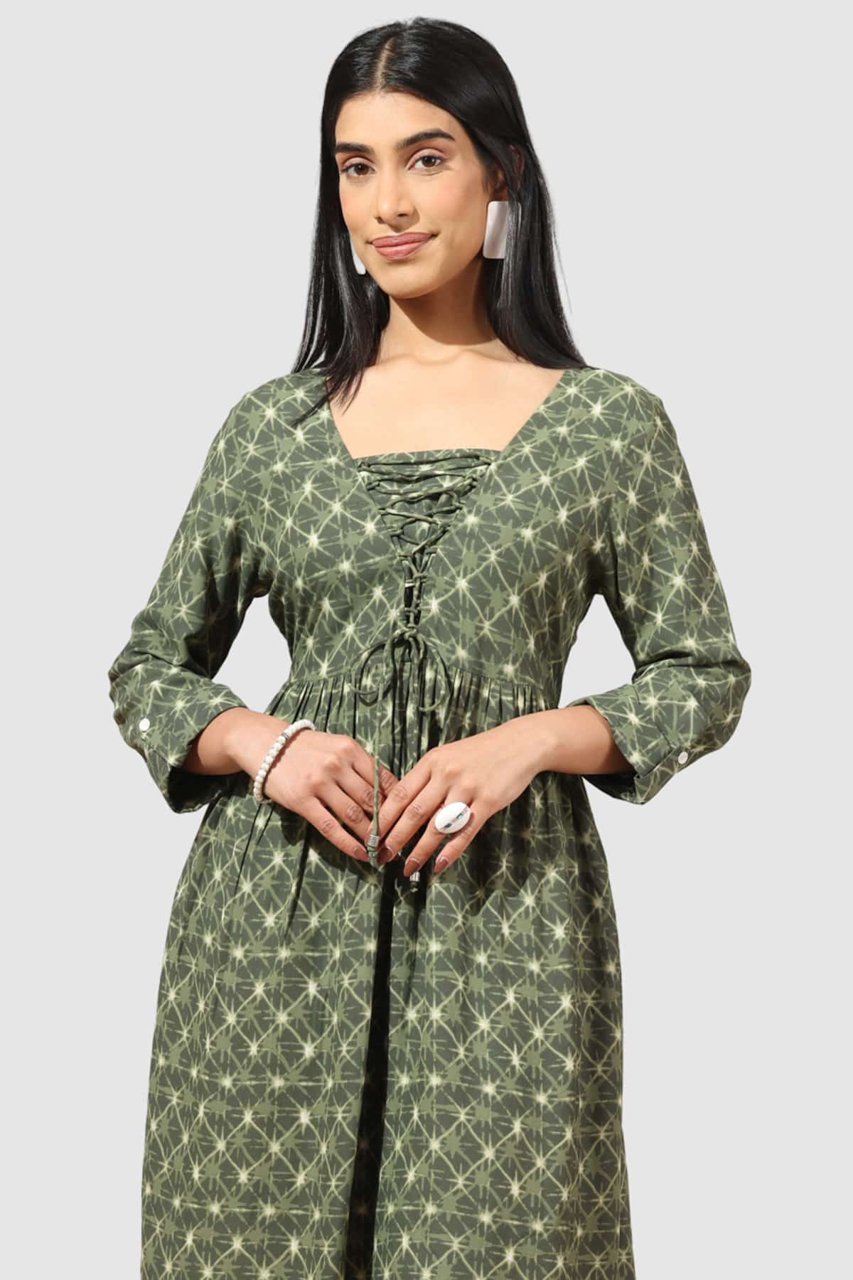Printed Olive Green Dress For Women