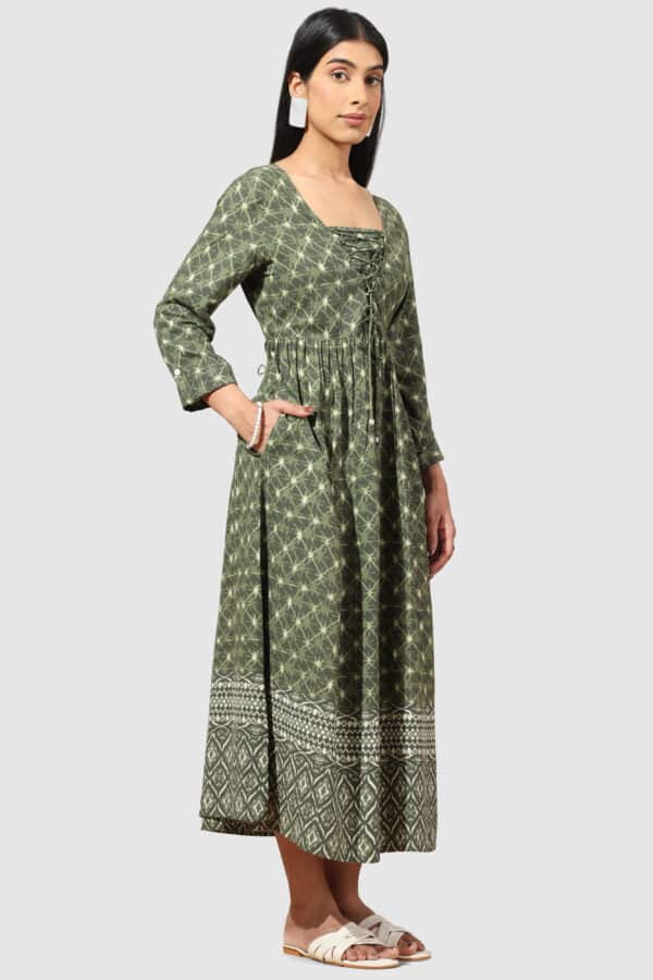 Printed Olive Green Dress For Women