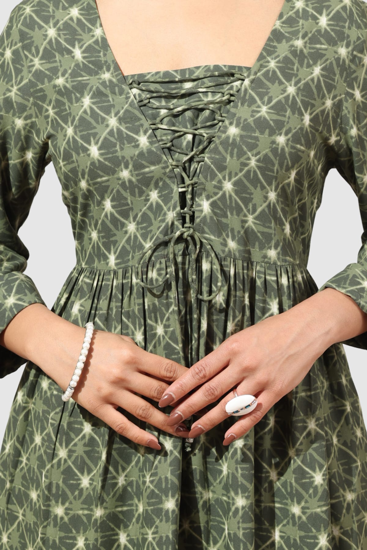 Printed Olive Green Dress For Women