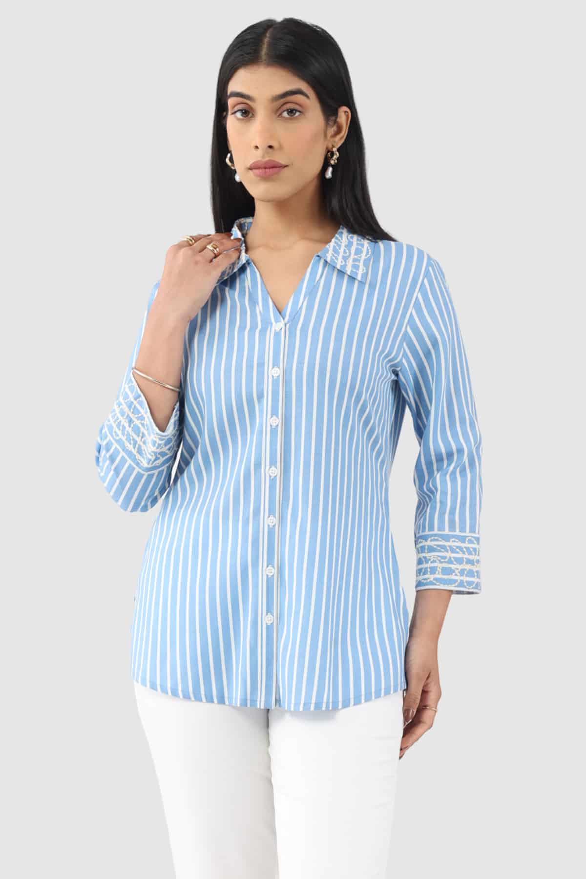 Striped Blue Shirt For Ladies