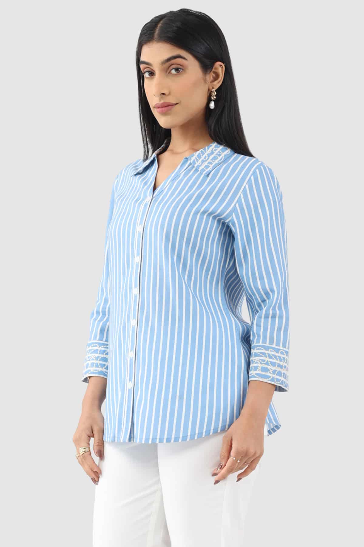 Striped Blue Shirt For Ladies