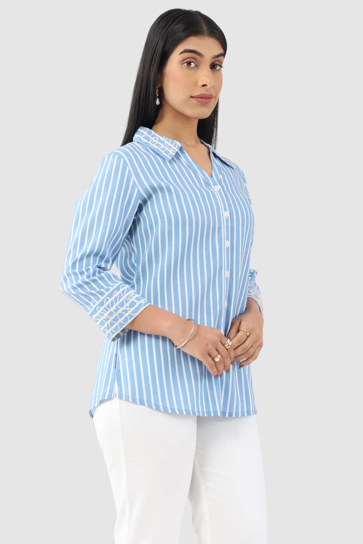 Striped Blue Shirt For Ladies