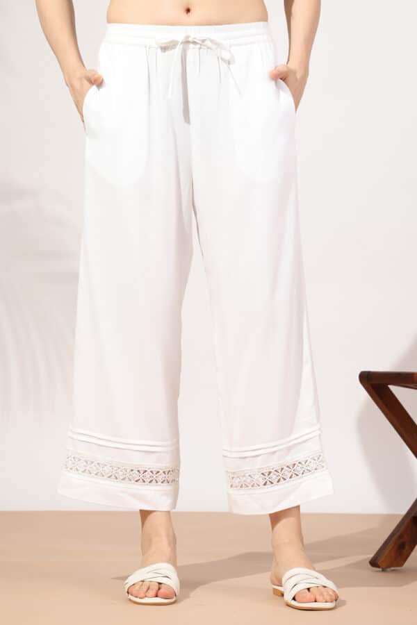 Solid White Palazzo Pants For Woman