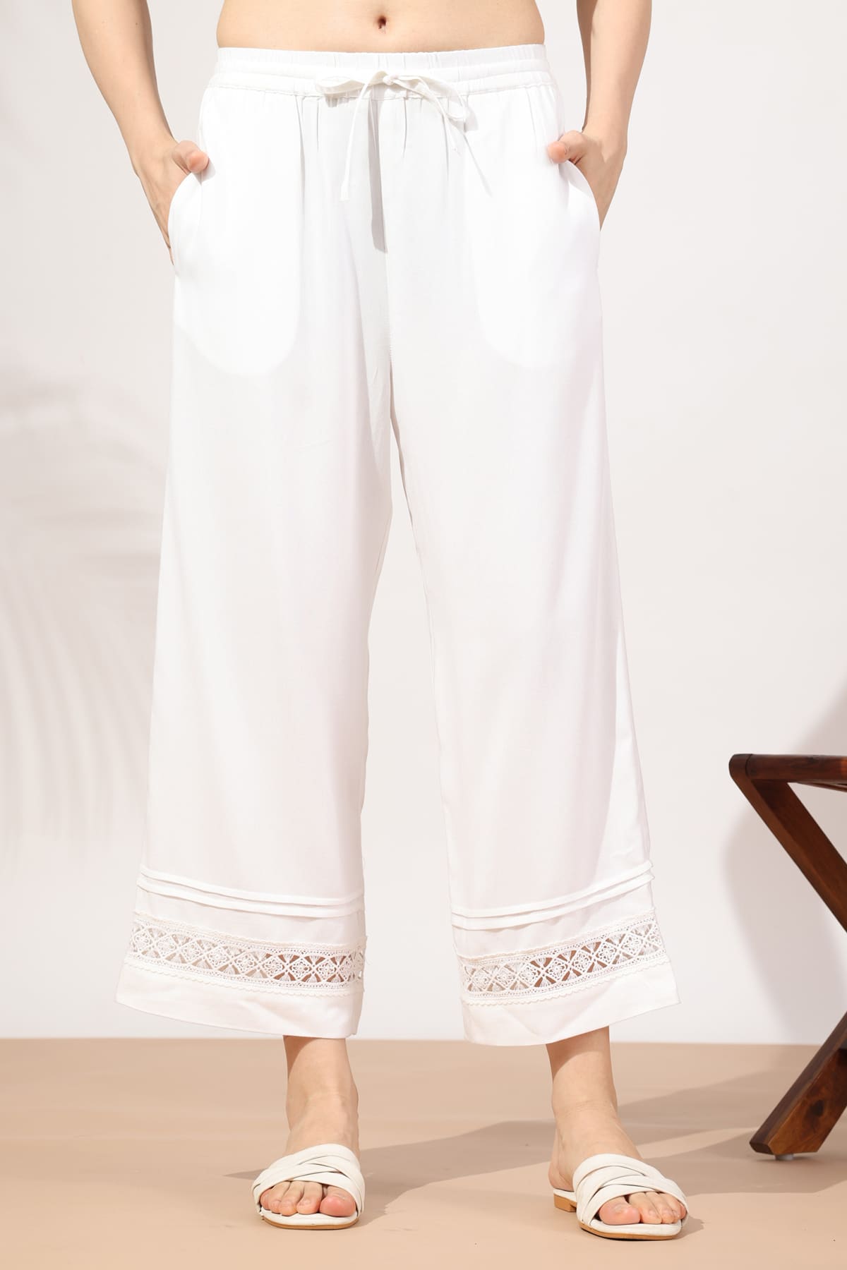 Solid White Palazzo Pants For Woman