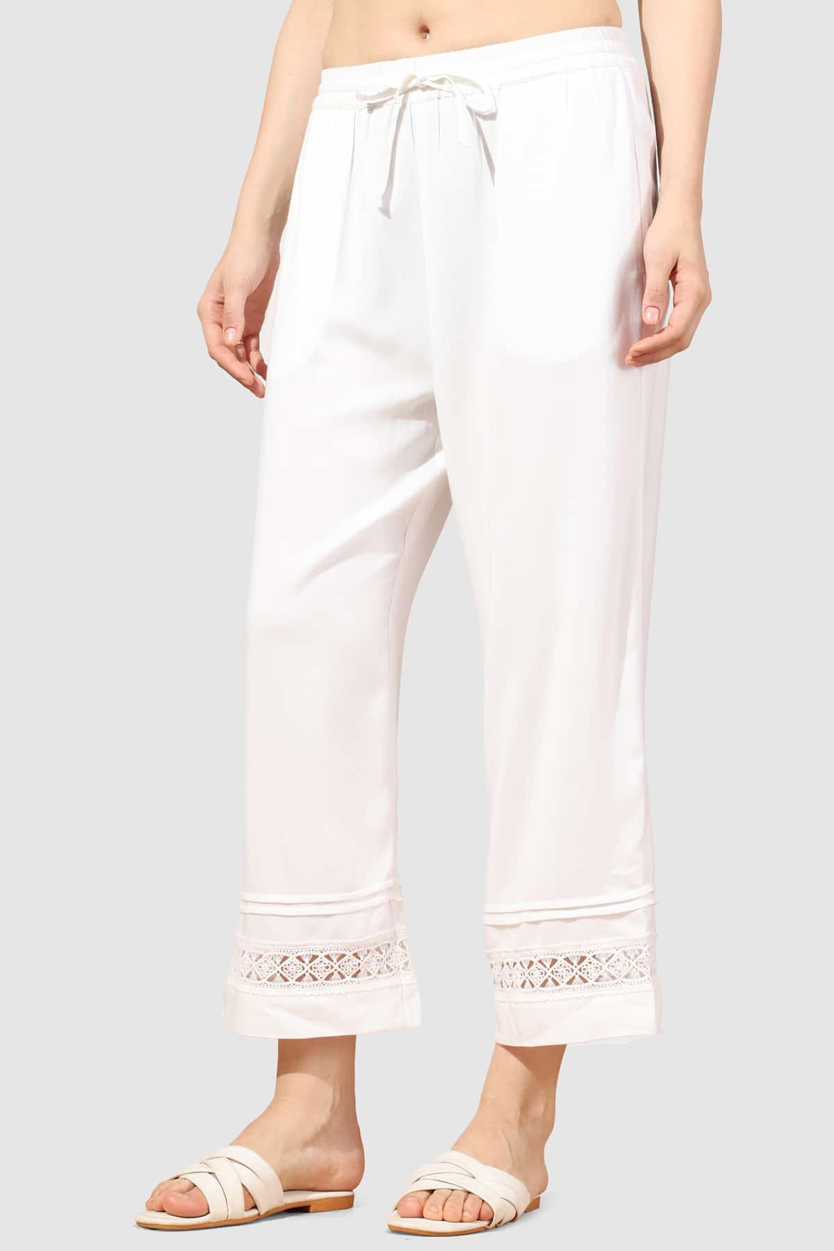 Solid White Palazzo Pants For Woman