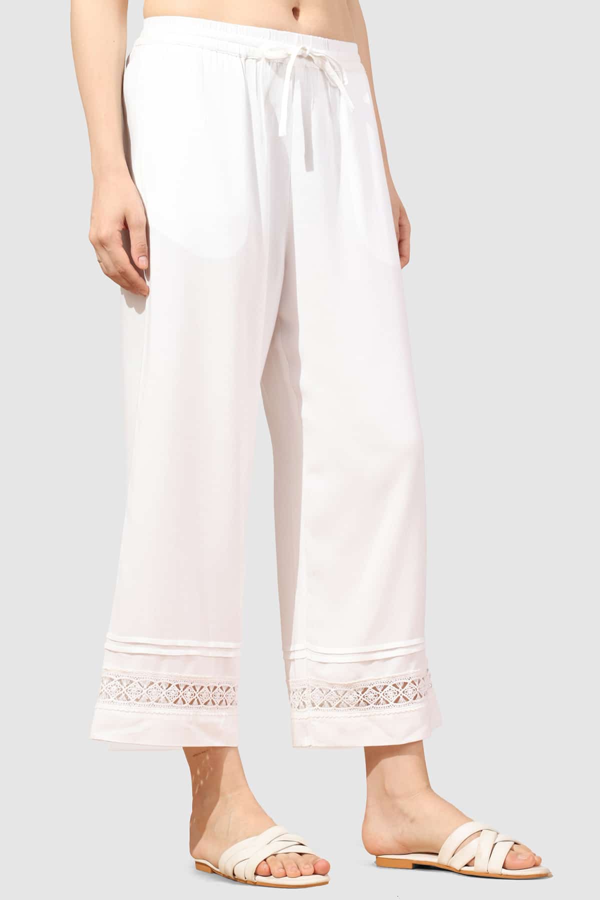 Solid White Palazzo Pants For Woman