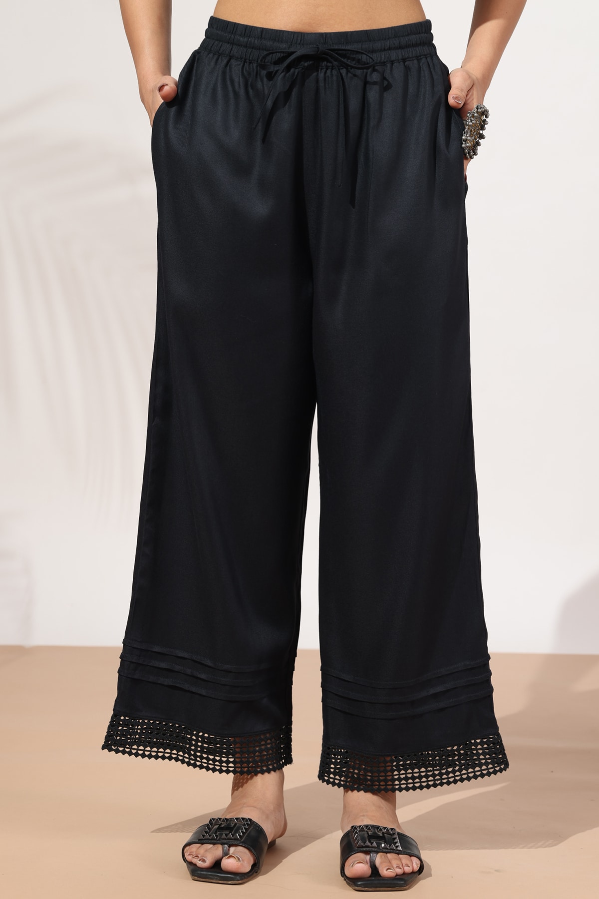 Solid Black Palazzo Pants Women