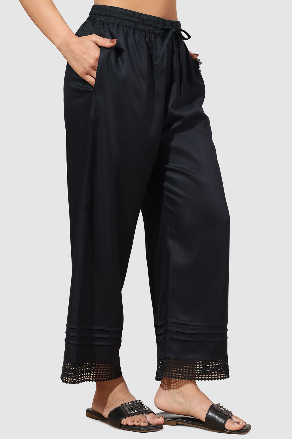 Solid Black Palazzo Pants Women