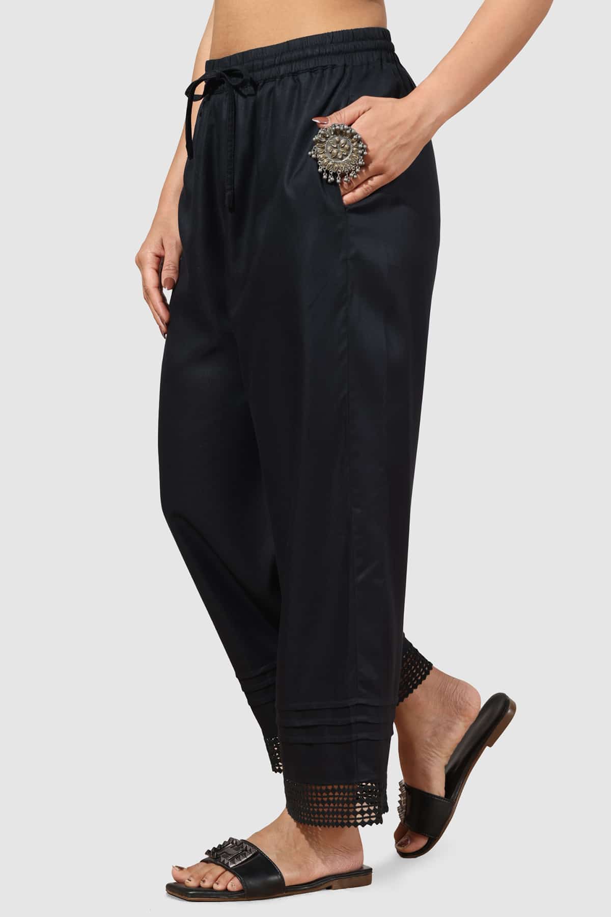 Solid Black Palazzo Pants Women