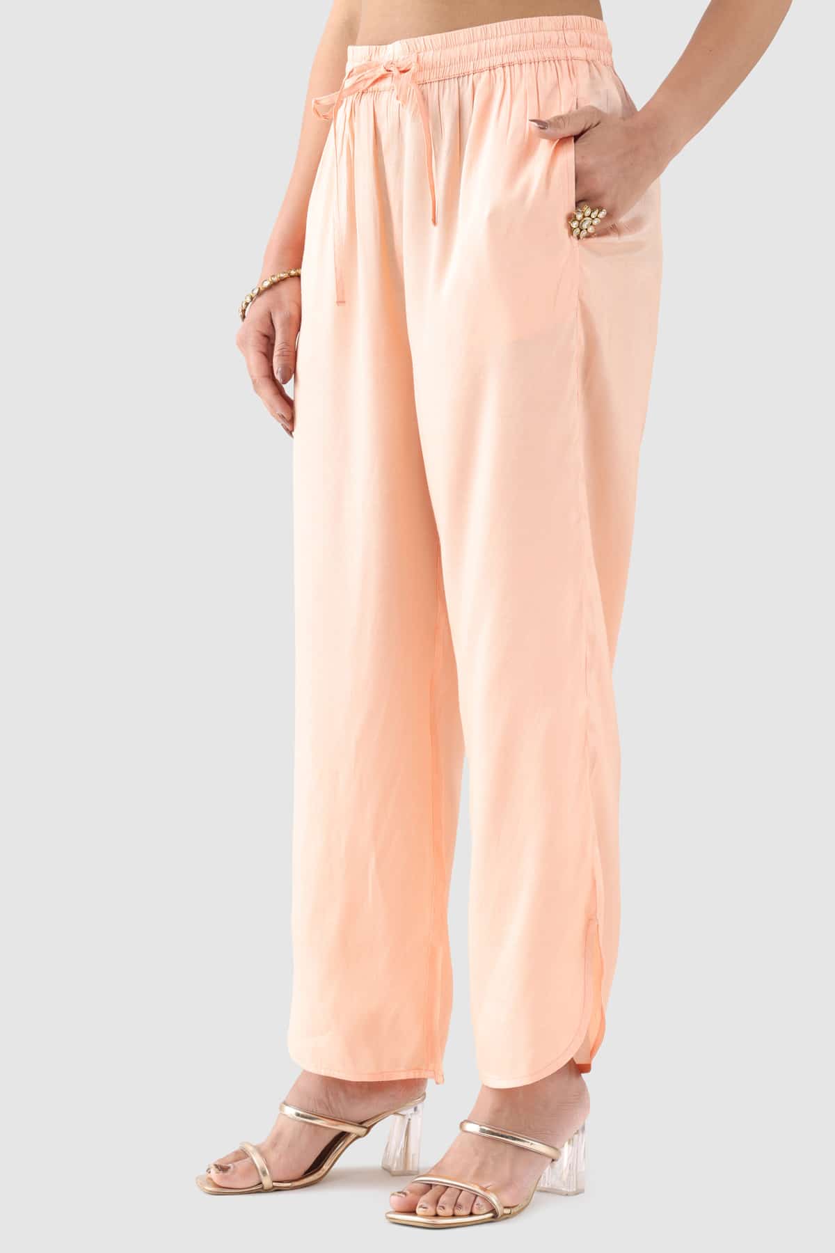 Solid Peach Palazzo For Women