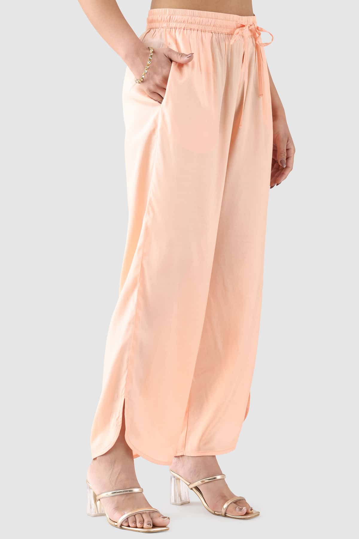 Solid Peach Palazzo For Women