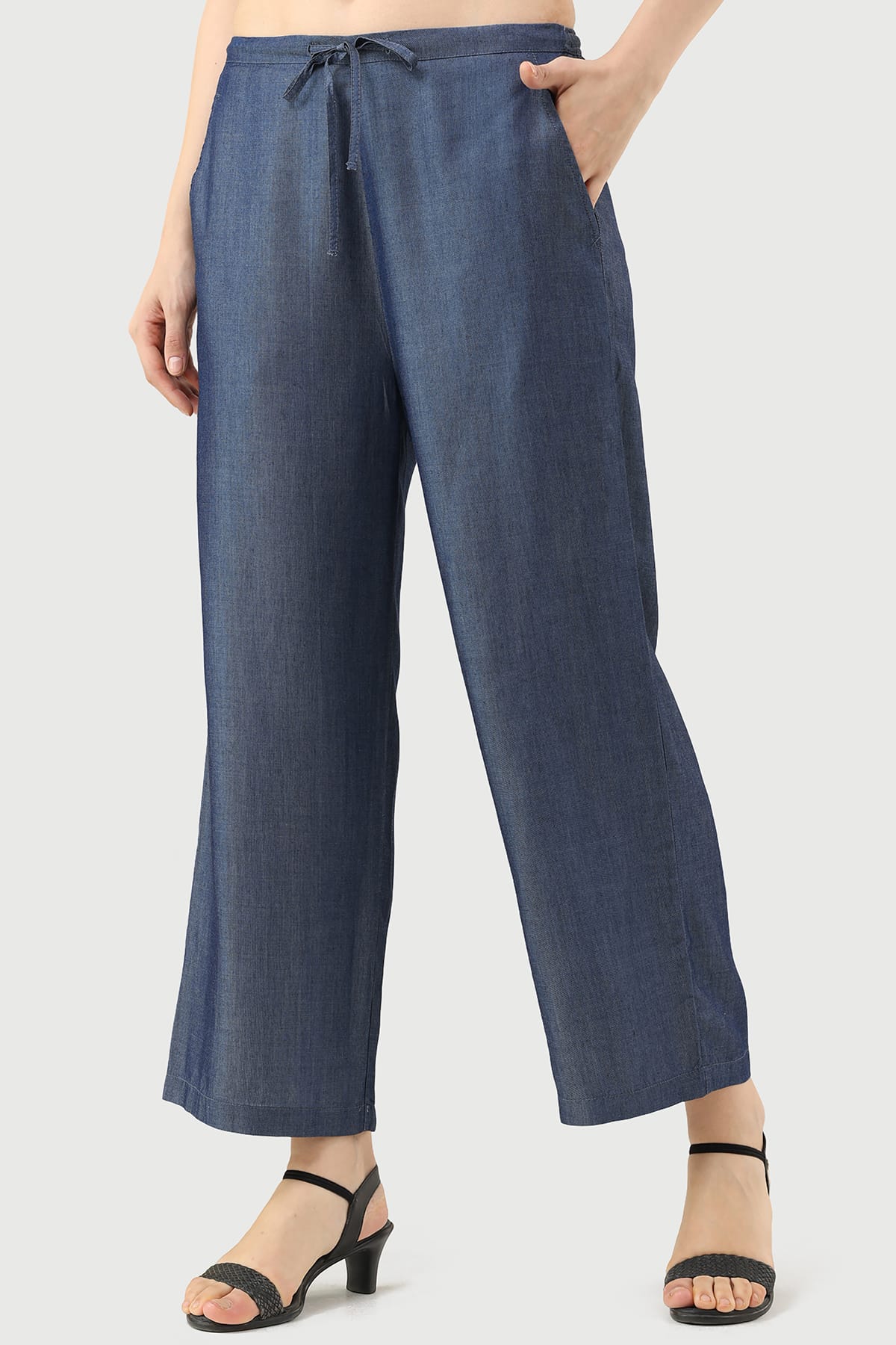 Solid Blue Pants For Women