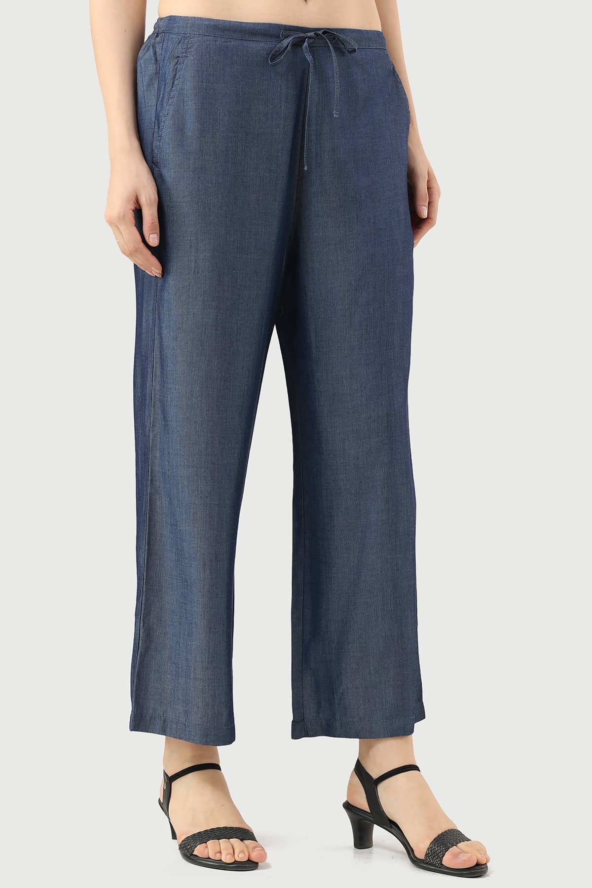 Solid Blue Pants For Women