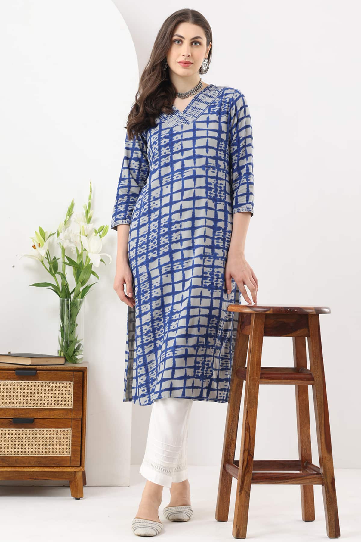 Embroidered Blue Kurta For Ladies