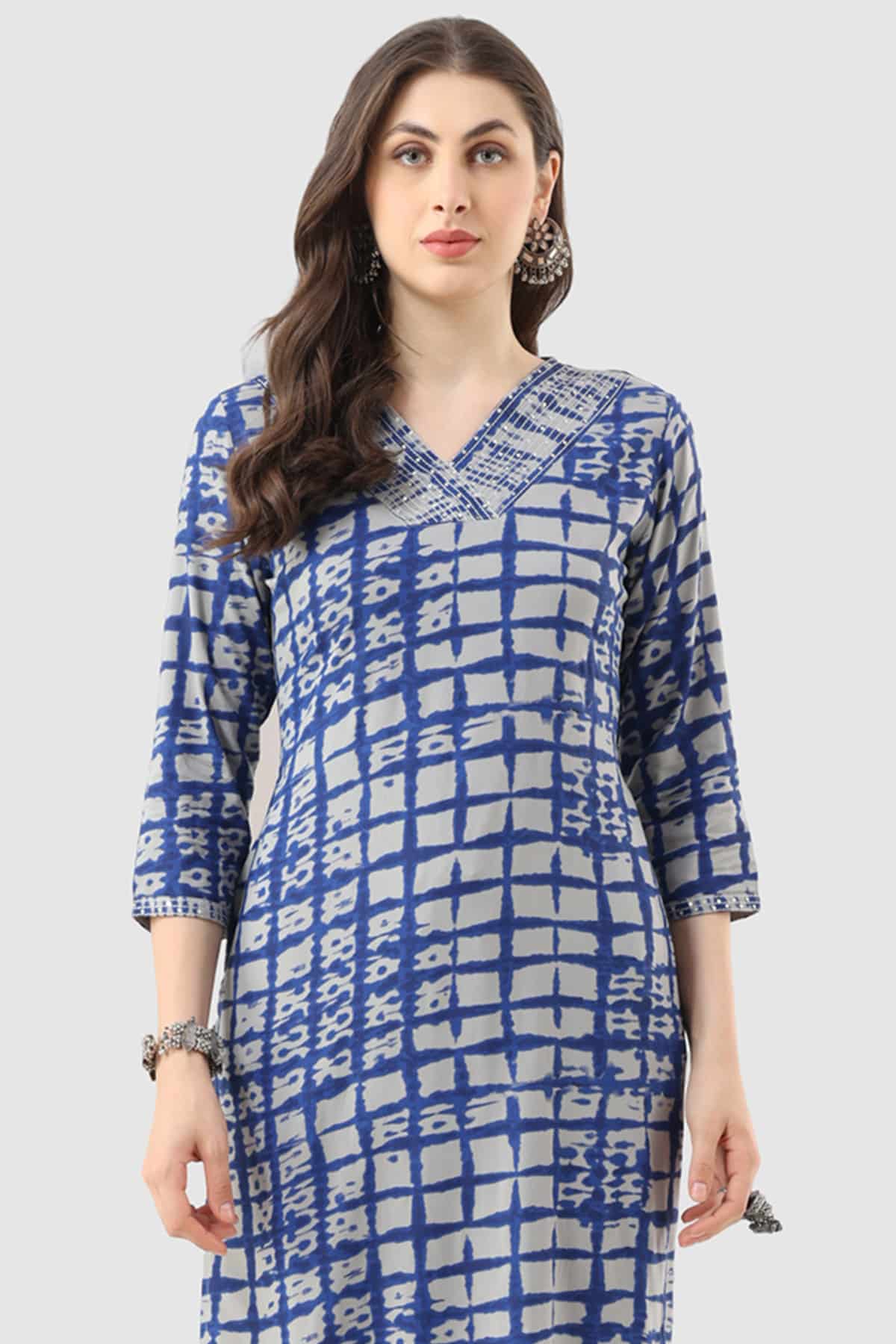 Embroidered Blue Kurta For Ladies