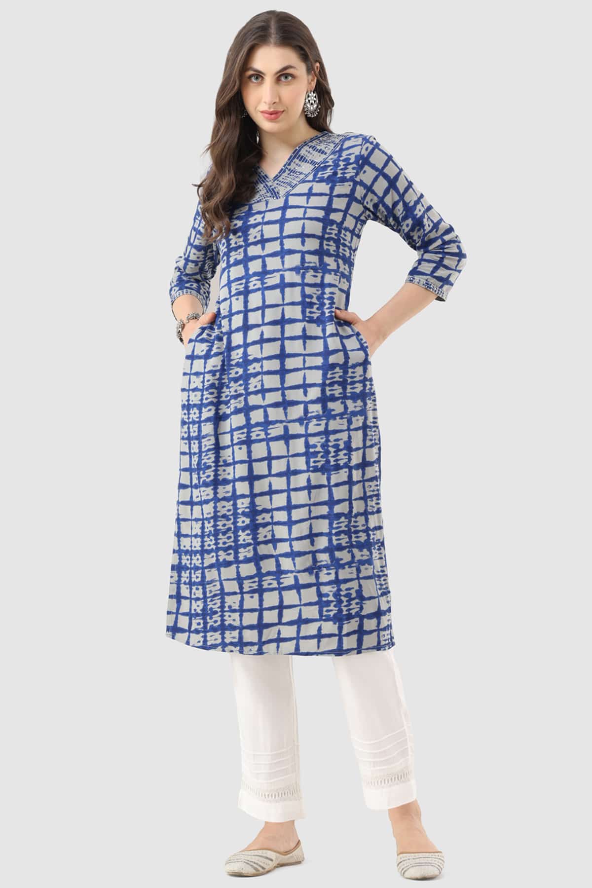 Embroidered Blue Kurta For Ladies
