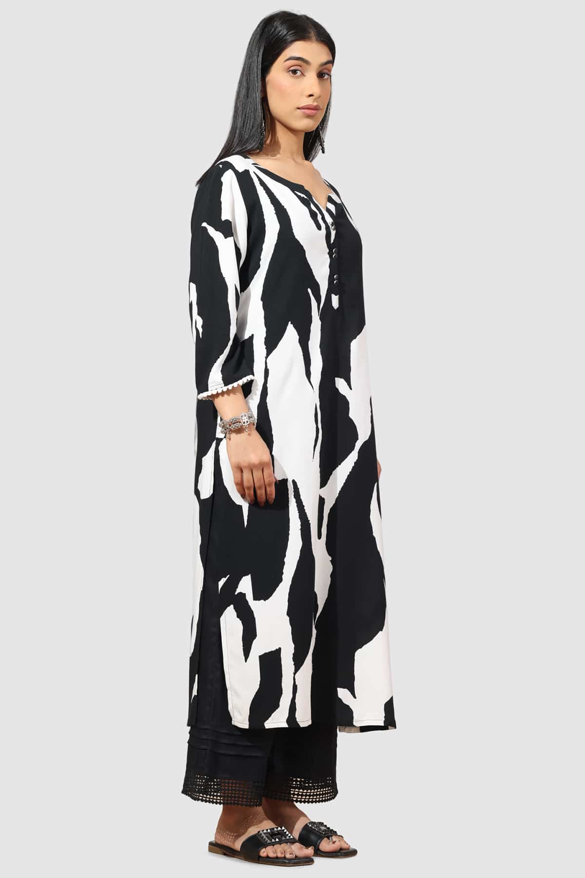 Printed Black And White Kurta For Women
