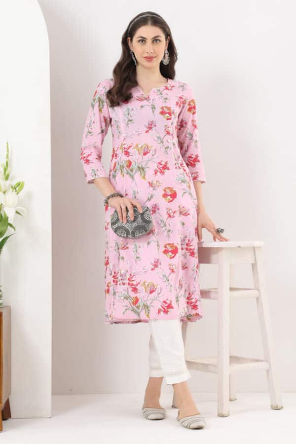 Printed Pink Kurta Woman