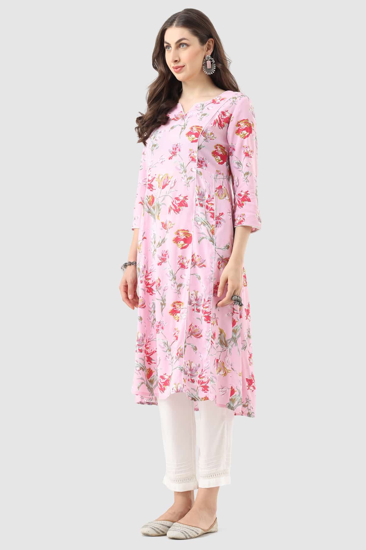 Printed Pink Kurta Woman