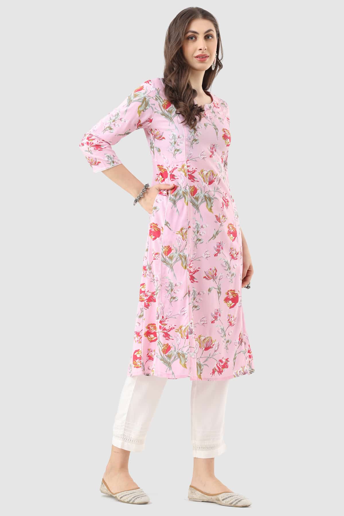 Printed Pink Kurta Woman