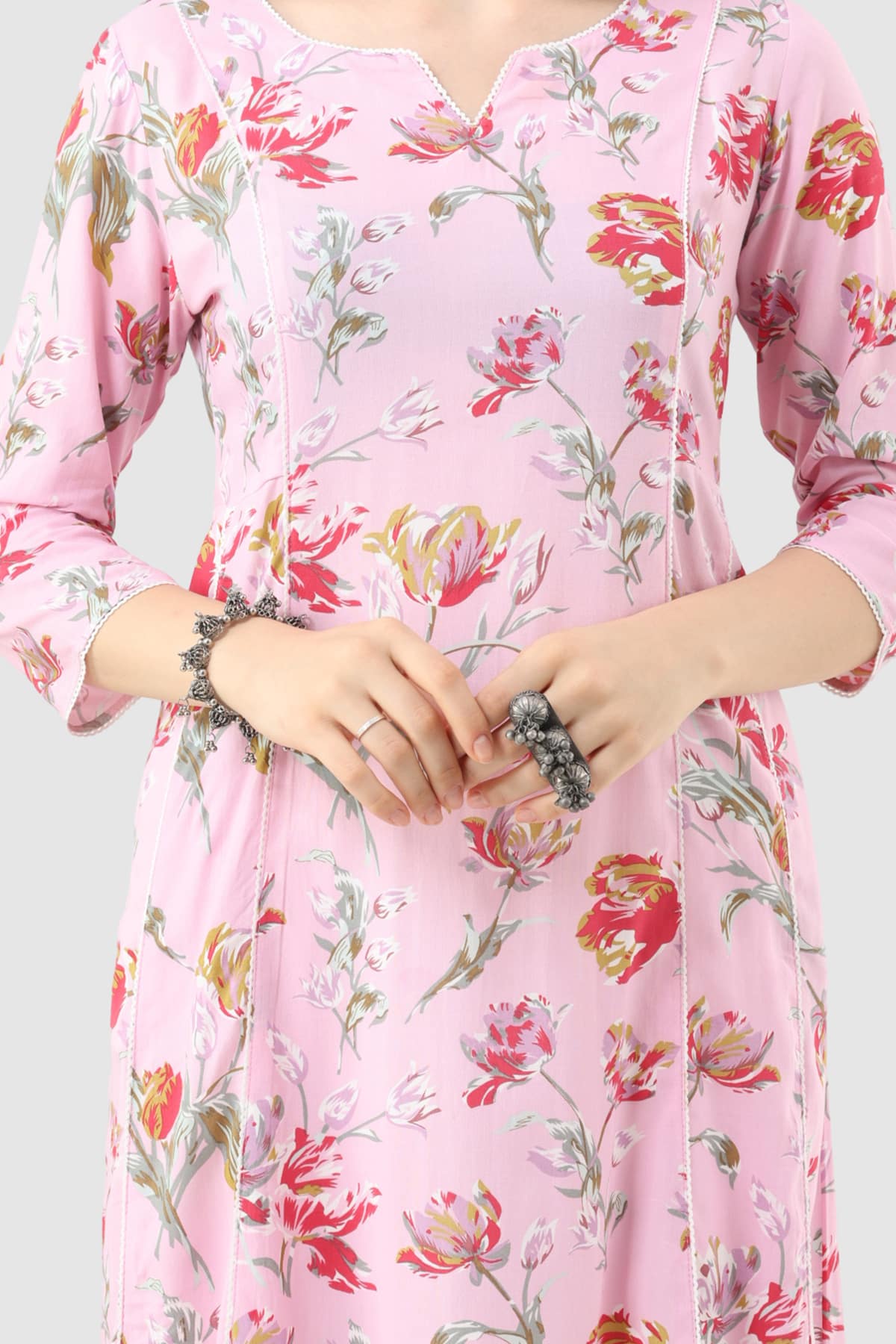 Printed Pink Kurta Woman