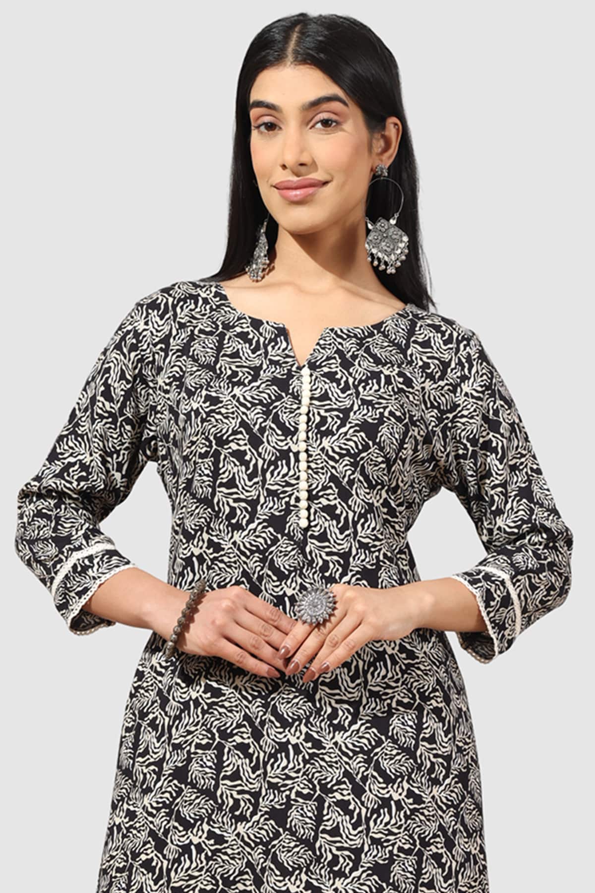 Printed Black Kurta For Woman