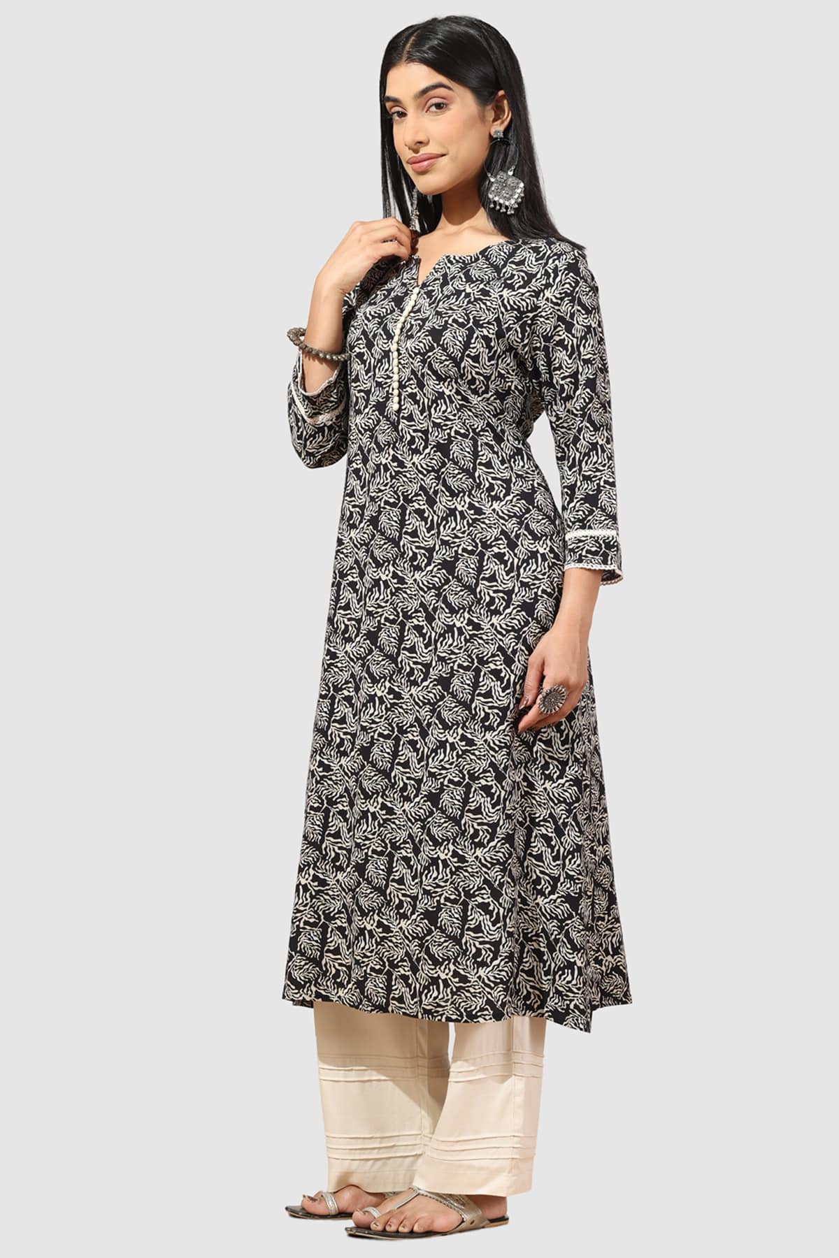 Printed Black Kurta For Woman
