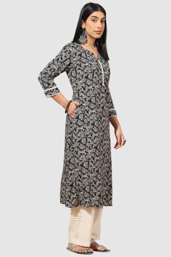 Printed Black Kurta For Woman